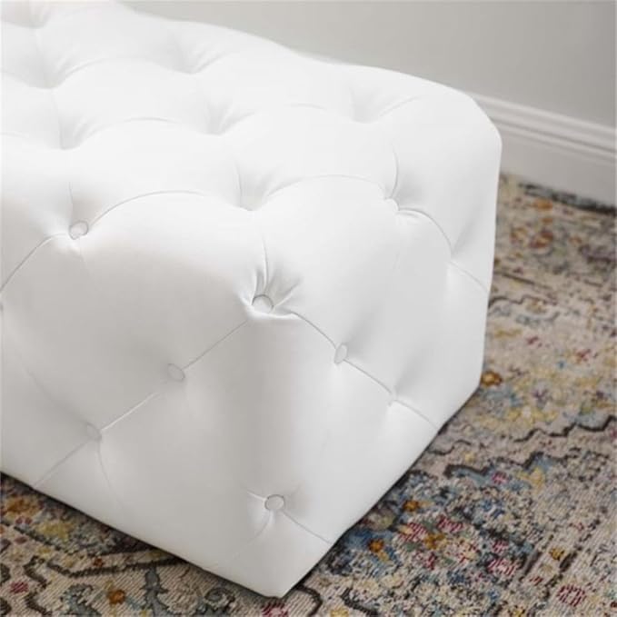 Modway EEI-3767-WHI Anthem 48" Tufted Button Entryway Faux Leather Bench, White