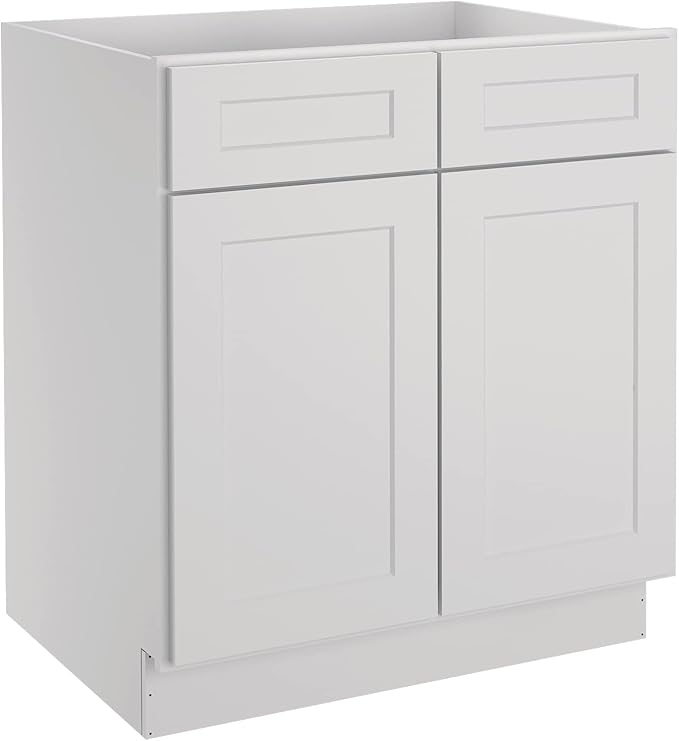 LOVMOR Kitchen Base Cabinets, Sideboard Storage Cabinet, Entryway Cabinet with 2-Drawers & Adjustable Shelf, 30" W X 24" D X 34-1/2"H (Light Gray)