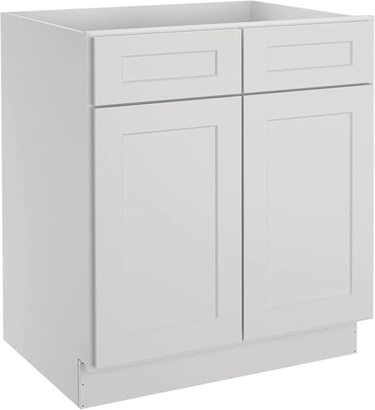 LOVMOR Kitchen Base Cabinets, Sideboard Storage Cabinet, Entryway Cabinet with 2-Drawers & Adjustable Shelf, 30" W X 24" D X 34-1/2"H (Light Gray)