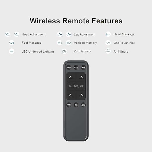 California King Adjustable Bed Base | Dual Massage | USB Ports | Zero Gravity | Anti-Snore | Memory Positions | Under Bed Lighting | Wireless Remote | Zero Clearance