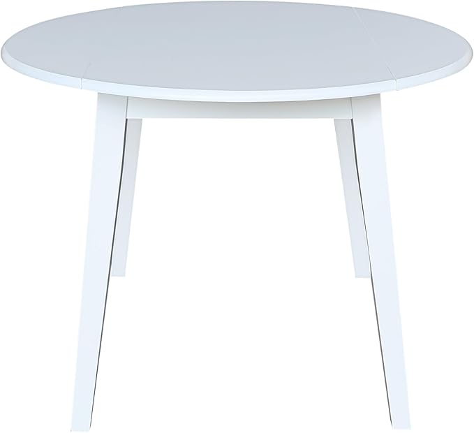 IC INTERNATIONAL CONCEPTS 42" Round Solid Wood Dual Drop Leaf Table in White