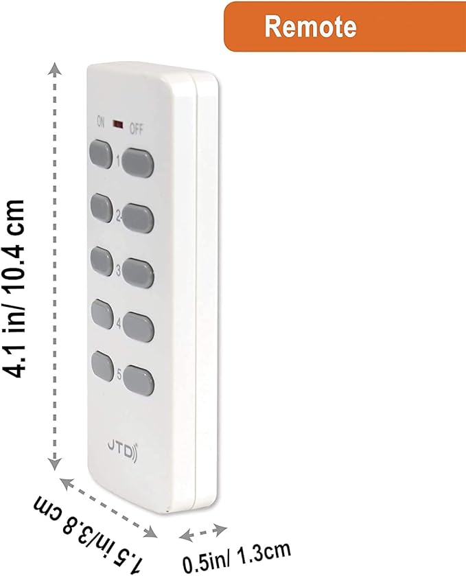 JTD 5X2 Wireless Remote Control Outlet Switch Smart Outlet Plug Energy Saving for Household Appliances, Lamp, Light, Fixture, Electrical Equipment, up to 100ft Long Range, Strong RF Signal (5 Pack)