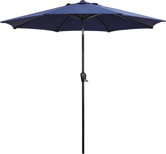 Sun-Ray 9' Round Patio Umbrella with Push-Button Tilt and Hand Crank Lift System, Market Umbrella for Porch, Deck, and Patio