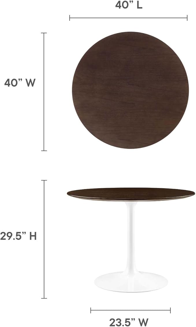 Modway Lippa Dining Table, 40", White Cherry Walnut