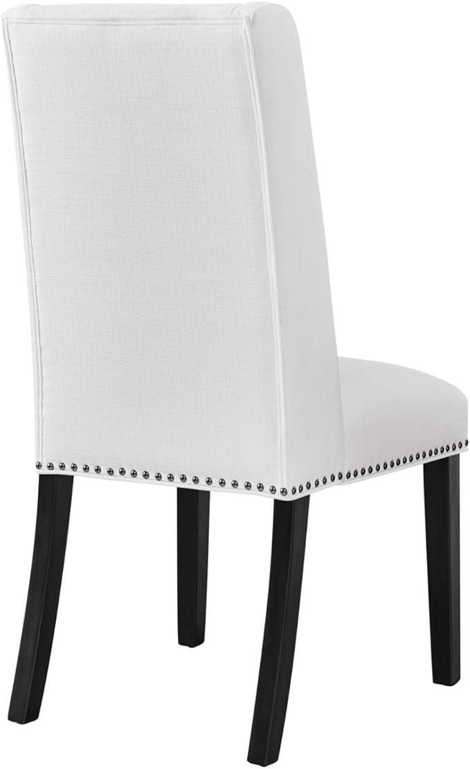 Modway Baron Upholstered Fabric Tall Back Dining Parsons Chair with Nailhead Trim in White 23.5 x 19.5 x 40