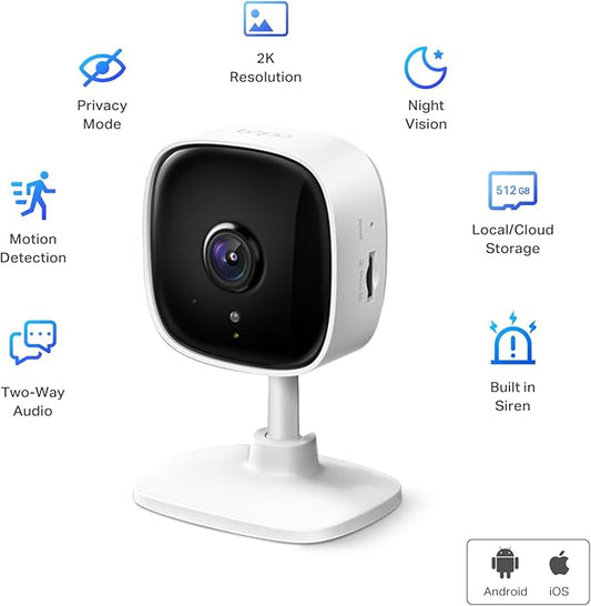 Tapo 2K Indoor Wired Security Camera - Works as a Baby Monitor & Pet Camera, Person/Motion/Baby Cry Detection, 2-Way Audio, Siren, Subscription-Free Local Storage or Optional Cloud, C110P4 (4-Pack)