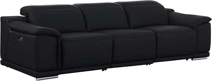 Blackjack Furniture Venice Top Grain Italian Leather 6 Power Recliner Seaters 3 Piece Sofa Set with Adjustable Headrests Modern Luxury Seating Sofa, Loveseat and Chair for Living Room Lounge, Black
