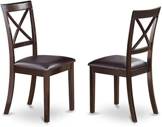 East West Furniture BOC-CAP-LC Boston Dining Chairs - Faux Leather Upholstered Solid Wood Chairs, Set of 2, Cappuccino