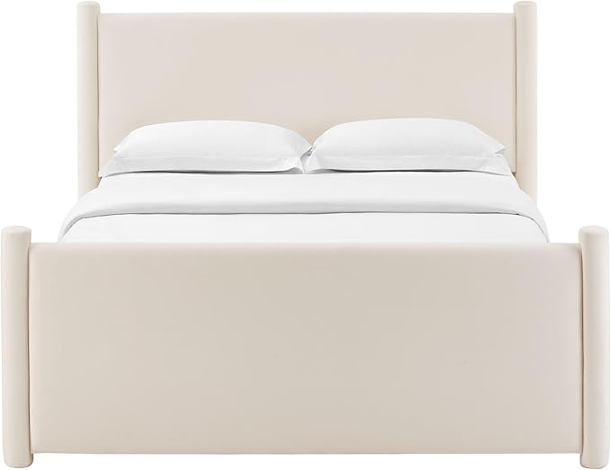 Modway Rael Full Platform Bed Frame with Upholstered Headboard and Footboard in Alabaster – Stain-Resistant Performance Velvet Full Size Bed with Rounded Posts