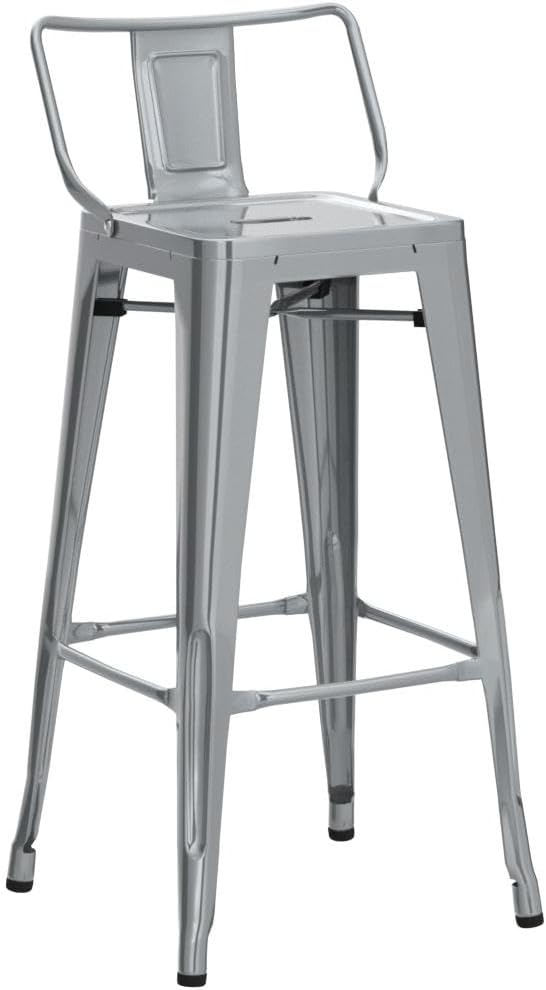 Tongli Metal Bar Stools Set of 4 Barstools Counter Height Bar Stools with Back Industrial Bar Stool Indoor Counter Stool Kitchen Island Stools Modern Bar Chair 26inch Silver