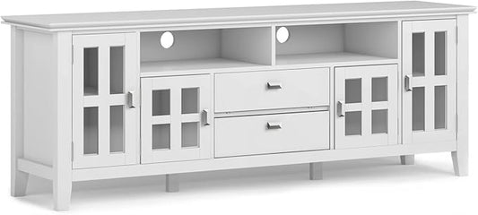 SIMPLIHOME Artisan SOLID WOOD 72 Inch Wide Contemporary TV Media Stand in White for TVs up to 80 Inches, For the Living Room and Entertainment Center