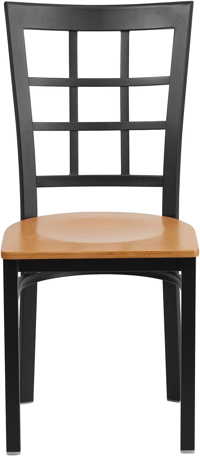 Flash Furniture HERCULES Series Black Window Back Metal Restaurant Chair - Natural Wood Seat