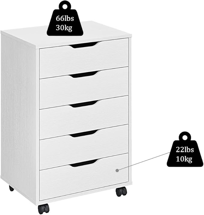 Panana 5/7 Drawer Chest, Wooden Tall Dresser Storage Dresser Cabinet with Wheels, Office Organization and Storage, Bedroom Furniture (White, 5 Drawer)