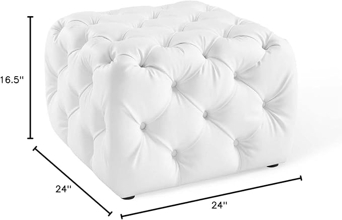Modway EEI-3775-WHI Anthem Tufted Button Square Faux Leather Ottoman, White