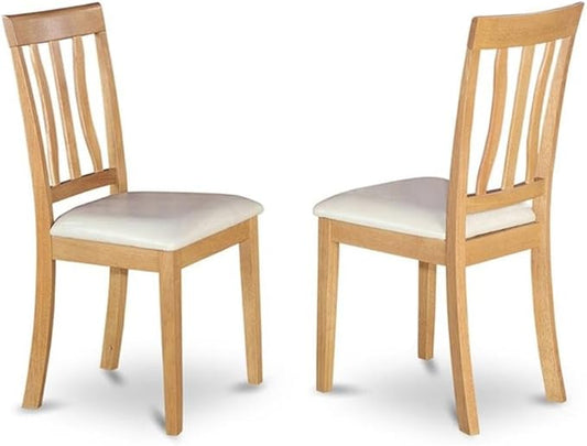 East West Furniture ANC-OAK-LC Antique Kitchen Dining Chairs - Faux Leather Upholstered Wooden Chairs, Set of 2, Oak