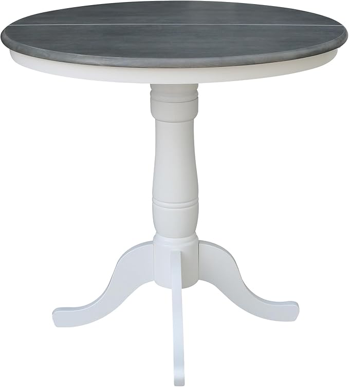 International Concepts 36" Round Wood Table with 12" Leaf in White/Heather Gray