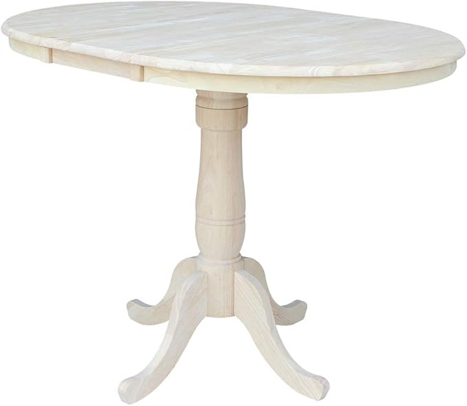 IC INTERNATIONAL CONCEPTS 36" Round Top Pedestal Table with 12" Leaf - 34.9" H - Dining or Counter Height