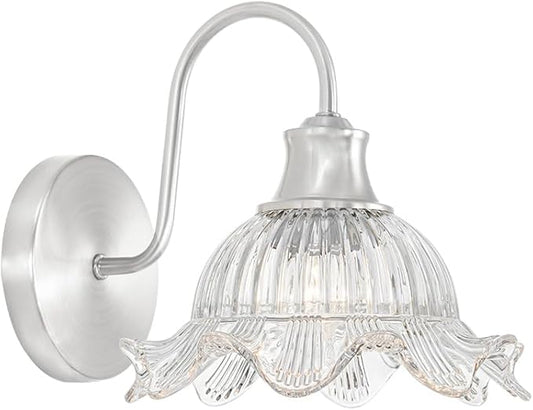 Wall Sconce Lights, Brushed Nickel Sconce Wall Decor with Crystal Glass Shades - Bathroom Vanity Mirror Lighting for Bedroom/Bathroom, Modern Hardwaired Wall Light Fixtures, E26