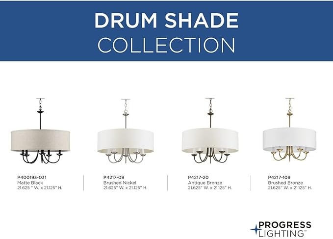 Drum Shade Collection 5-Light White Textured Linen Shade Farmhouse Chandelier Light Antique Bronze