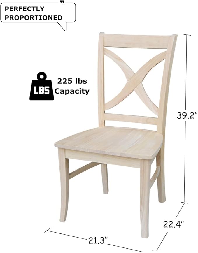 Set of Two Vineyard Curved X Back Dining Chairs, Unfinished