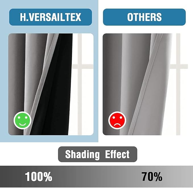 H.VERSAILTEX 100% Blackout Curtains for Bedroom Thermal Insulated Blackout Curtains 45 inch Length Full Light Blocking Window Drapes for Living Room with Black Liner 2 Panels, Dove Gray