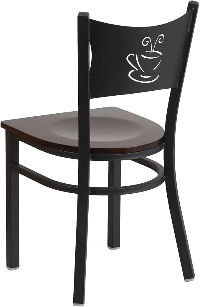 Flash Furniture HERCULES Series Black Coffee Back Metal Restaurant Chair - Walnut Wood Seat