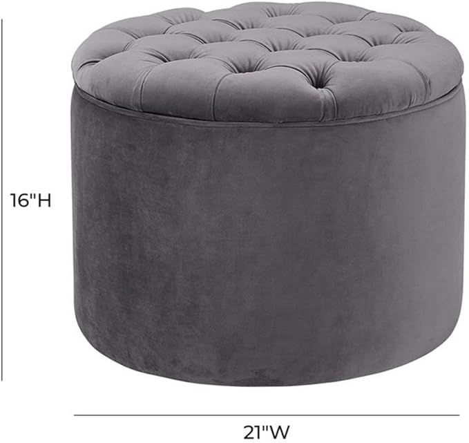 Tov Furniture Queen Grey Velvet Storage Ottoman