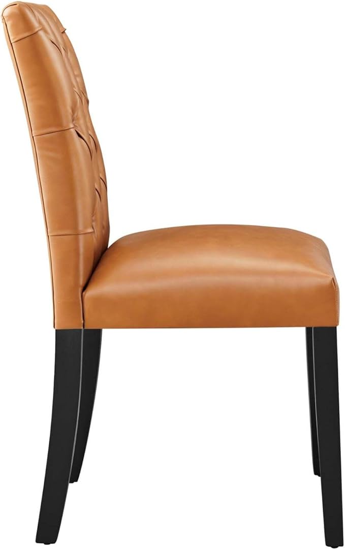 Duchess Button Tufted Vegan Leather Dining Chair in Tan