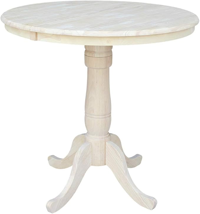 IC INTERNATIONAL CONCEPTS 36" Round Top Pedestal Table with 12" Leaf - 34.9" H - Dining or Counter Height