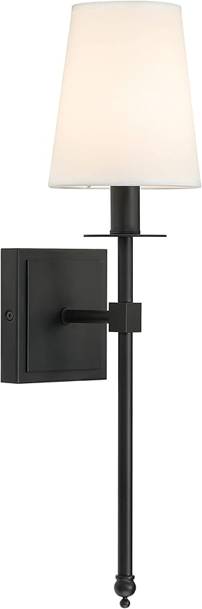 XiNBEi Lighting Black Wall Sconces Set of 2, Classic Sconces Wall Lighting with Flared White Fabric Shade 1 Light Wall Lamps for Bedroom Bedside Corridor & Living Room