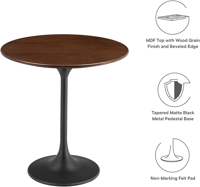 Modway Lippa Round 20" Mid-Century Modern Side Tablin Black Walnut