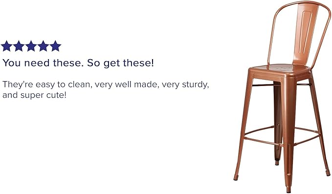 Flash Furniture Commercial Grade 30" High Copper Metal Indoor-Outdoor Barstool with Back