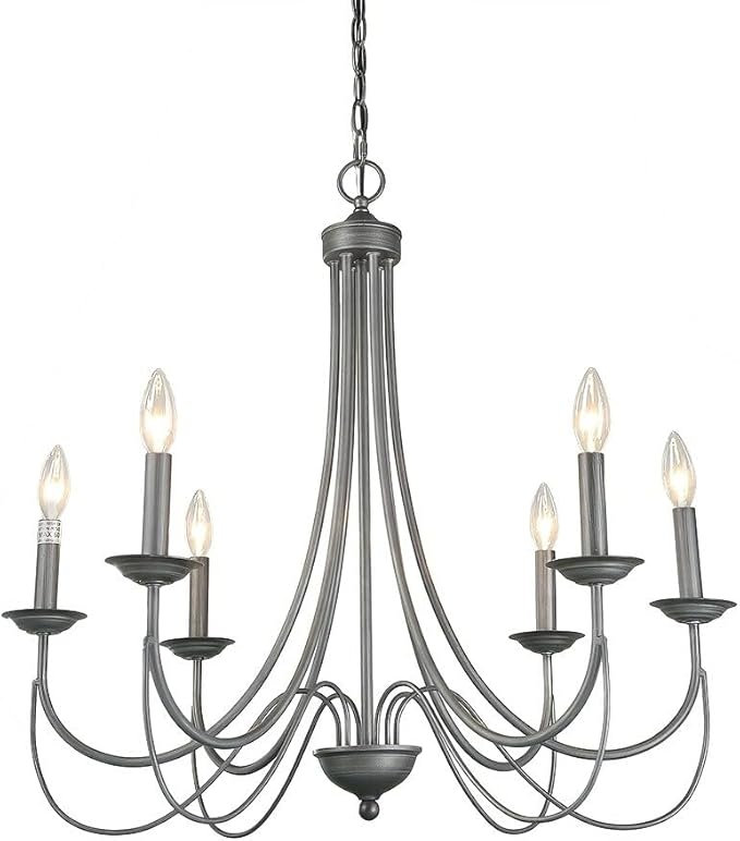 LOG BARN French Country Chandelier, Modern Farmhouse Lighting Style in Brushed Rustic Dark Grey, Kitchen Island Pendant for Dining Room, Bedroom