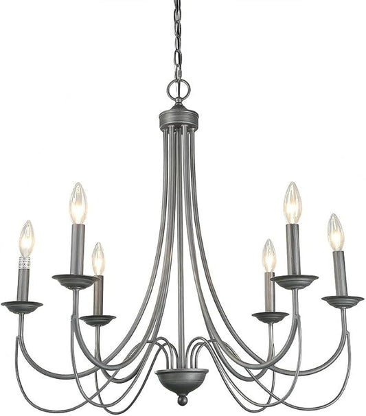 LOG BARN French Country Chandelier, Modern Farmhouse Lighting Style in Brushed Rustic Dark Grey, Kitchen Island Pendant for Dining Room, Bedroom