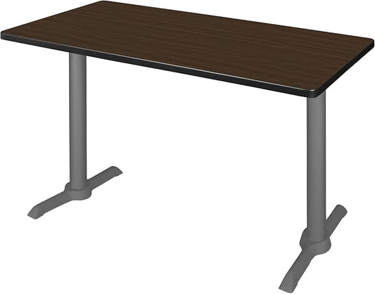 Regency Cain 42 x 24 in. Training Seminar Table – Durable T-Base Training Desk with Laminate Top, Scratch & Stain Resistant Surface, Rounded Corners (Neo Walnut, Grey Base)