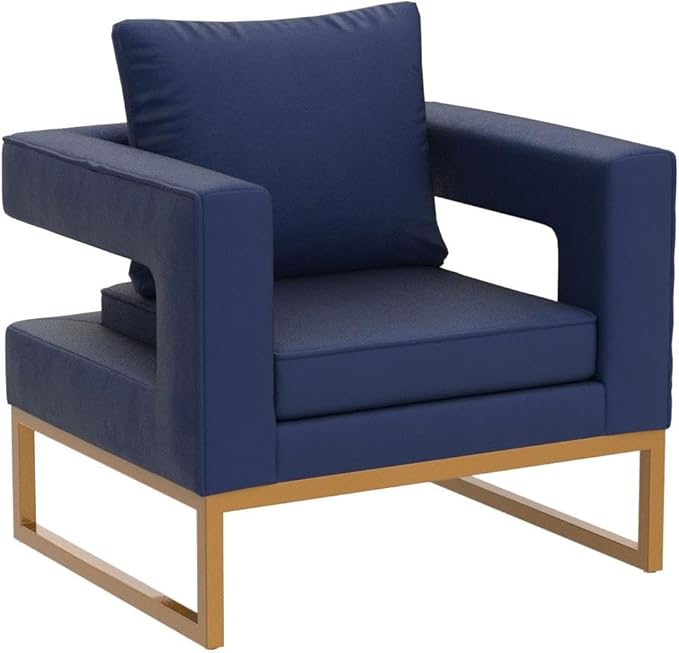 Roundhill Furniture Lenola Upholstered Accent Arm Chair, Blue 29.75D x 27.5W x 34.5H Inch