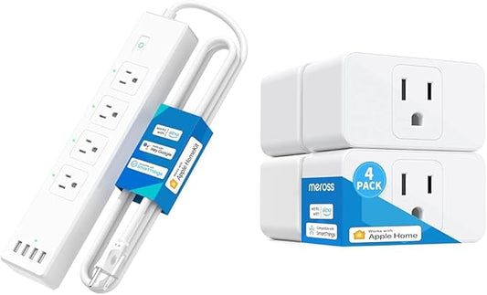 meross Smart Plug Power Strip, WiFi Flat Outlet 15A Compatible & Smart Plug Mini Support Apple HomeKit, Siri, Alexa, App Control, Timer, 15A & Reliable WiFi Outlet