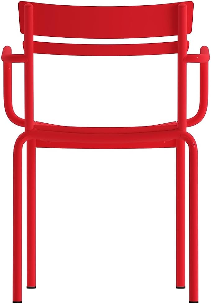 Flash Furniture Nash Commercial Grade Steel Stack Chair, Indoor-Outdoor Arm Chair with 2 Slat Back, Red