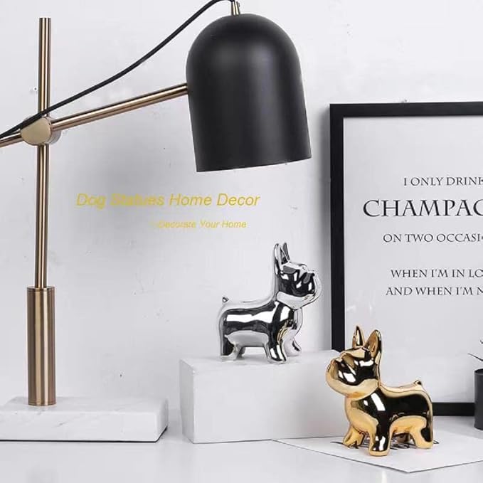Ceramic Frenchie Decor with Non-Slip Pad, Decorative Coin Piggy Bank, French Bulldog Statue Decor, Gold Dog Decor, Bookshelf Decorative Objects for Bedroom, Coffee Table Decor Items