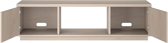 Henn&Hart Fluted TV Stand for TVs up to 65" with 2 Side Storage Cabinets and Open Center Storage for Living Room, Family Room, or Office, Beech White