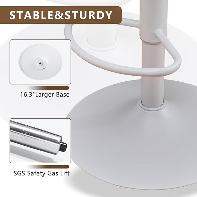 Kidol & Shellder Bar Stools Set of 2 Adjustable Swivel Counter Height Stools, Modern PU Leather Upholstered with Back Solid Color Barstools for Kitchen Island White