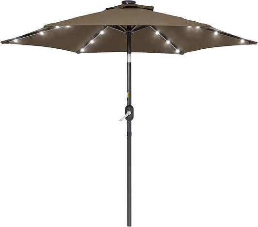 7.5ft Outdoor Umbrella Patio Umbrella with Solar Lights,18 LED Lighted Table Market Outdoor Umbrella, 2-Year-Non-Fading, for Pool, Deck, Garden,Backyard