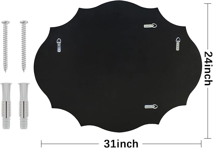 Muzilife 24x31 Frameless Oval Wall Mirror Beveled Scalloped Mirror Silver Wall Mirror with MDF Backplane Over Bathroom Sink for Vanity, Bedroom or Any Other Room in Your Home