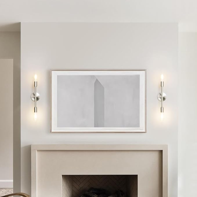 Phansthy Modern Double Sconce Wall Lighting, Bathroom Vanity Light Fixture Horizontal and Vertical, 2-Light Indoor Wall Lamps for Mirror Hallway Kitchen Living Room (Brushed)