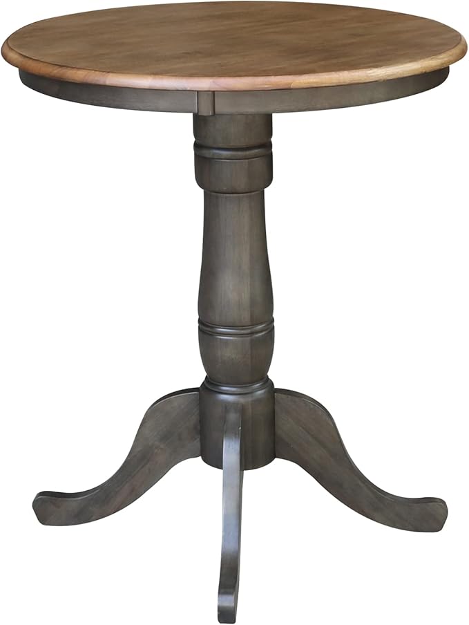 IC INTERNATIONAL CONCEPTS 30" Round Top Solid Wood Pedestal Table in Hickory/Washed Coal - Counter Height