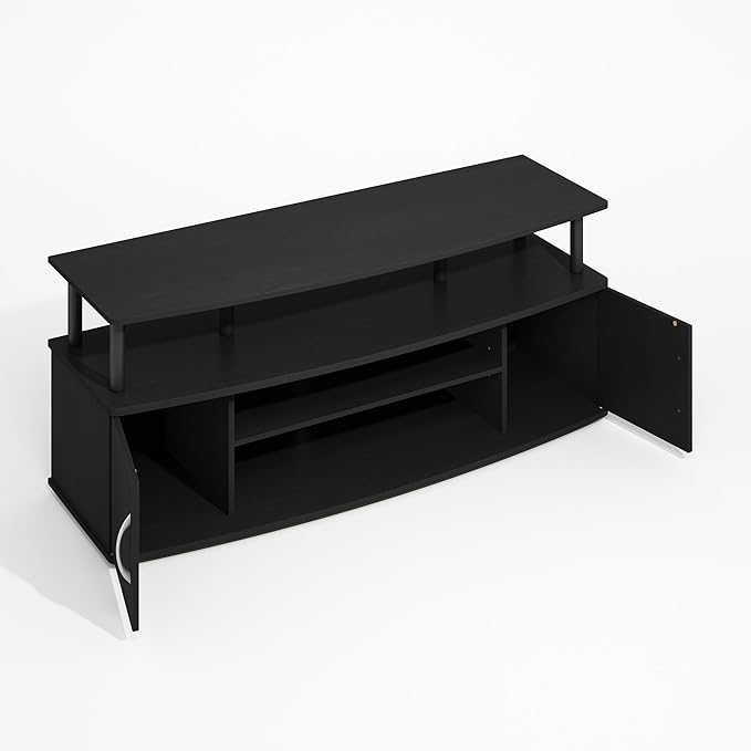 Furinno Jaya TV Stand, Entertainment Center, TV Console, for TV up to 55 Inch, with 2 Doors and Cable Management Holes, for Living Room, Bedroom, Darkwood