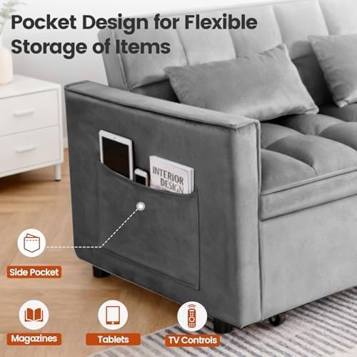 54" Convertible Sofa Bed with Adjustable Backrest, Dark Gray