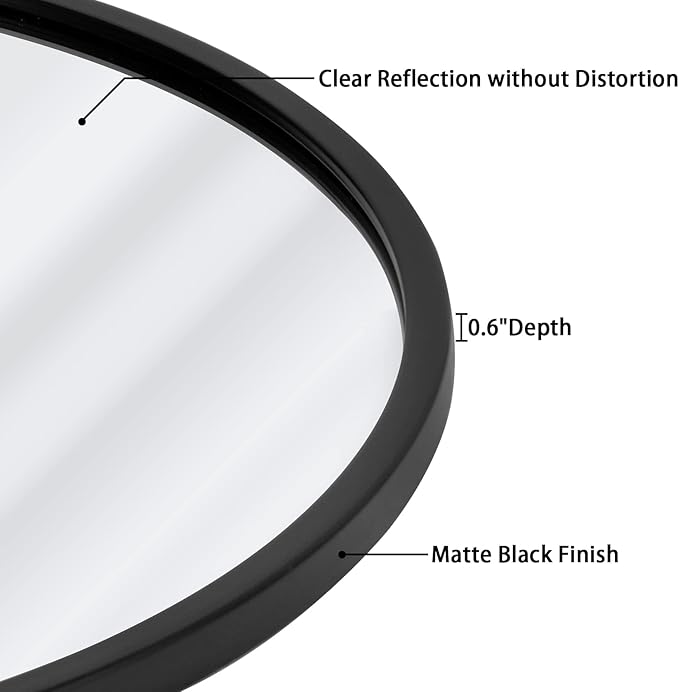 24 inch Round Mirror Black Metal Framed Wall Mount Bathroom Vanity Real Glass Circle Mirror for Home, Entryway, Living Room, Bedroom