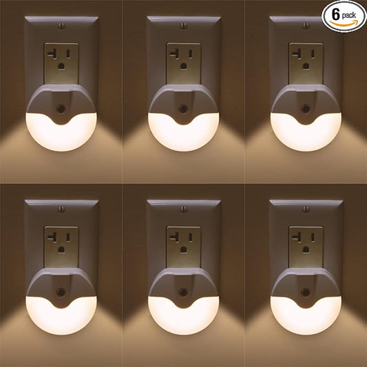 AULTRA Night Light LED Round Night Lights Plug Into Wall - Dusk to Dawn Sensor Activated, Automated On & Off, Used for Kitchen, Bathroom, Home Improvement, Bedroom 6-Pack