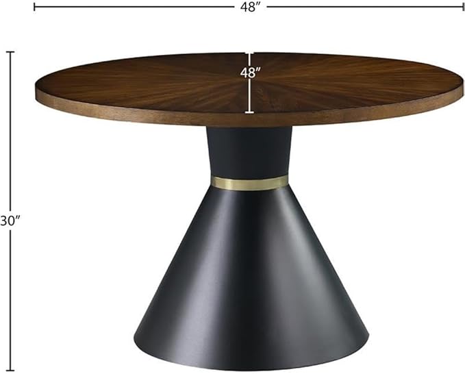 Meridian Furniture 742-T Sheridan Collection Modern | Contemporary Brown Ashburl Wood Veneer Top Dining Table with Matte Black Metal Base and Gold Metal Band, Brown, 48" W x 48" D x 30" H